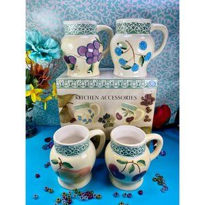 Alco Belaggio 4 mugs, NEW, ceramic, mug set, 20 OZ,‎ decorated w fruit/flowers